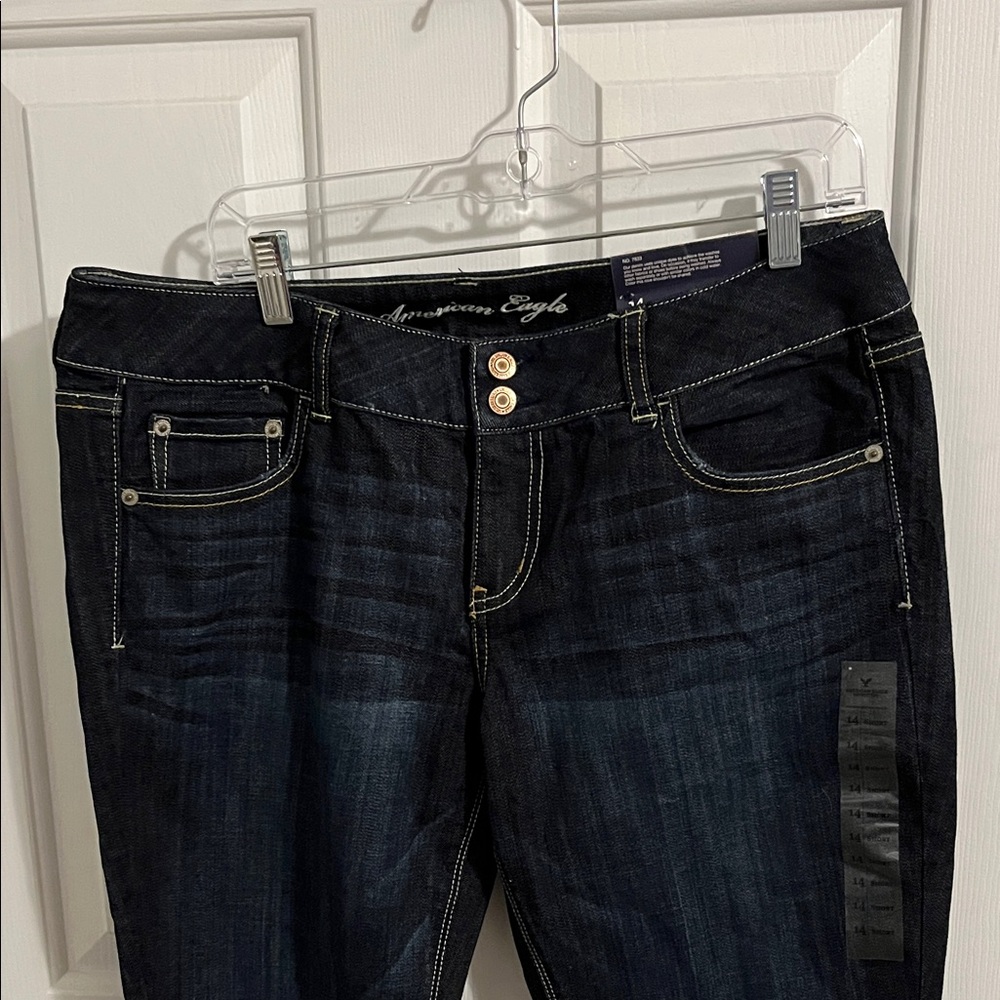 American Eagle Women's Dark Artist Cut Jeans Stretch Size 14 Short NWT